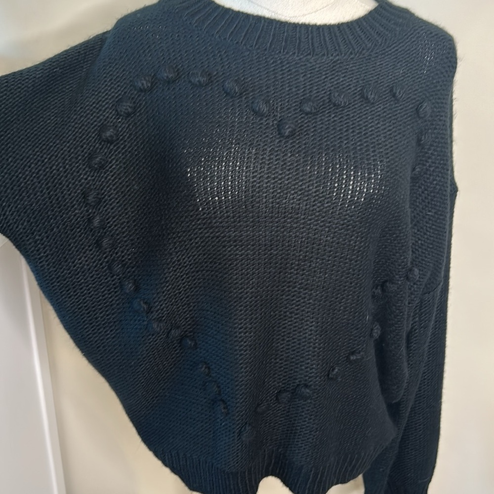 Andree by Unit knit black heart pompom sweater Large Balloon Sleeves - Picture 2 of 8